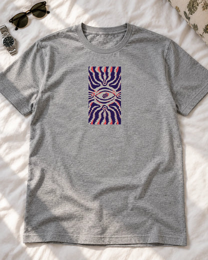 Warped Reality iron-on patch on clothes