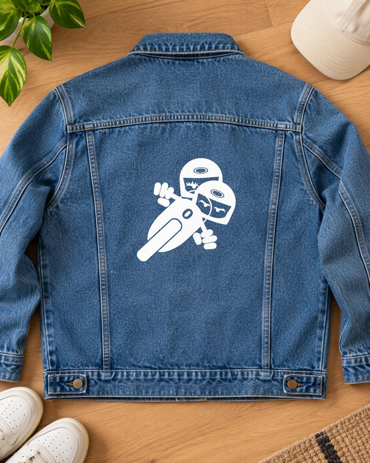 White Noise iron-on patch on clothes