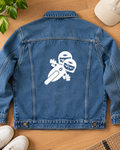 White Noise iron-on patch on clothes