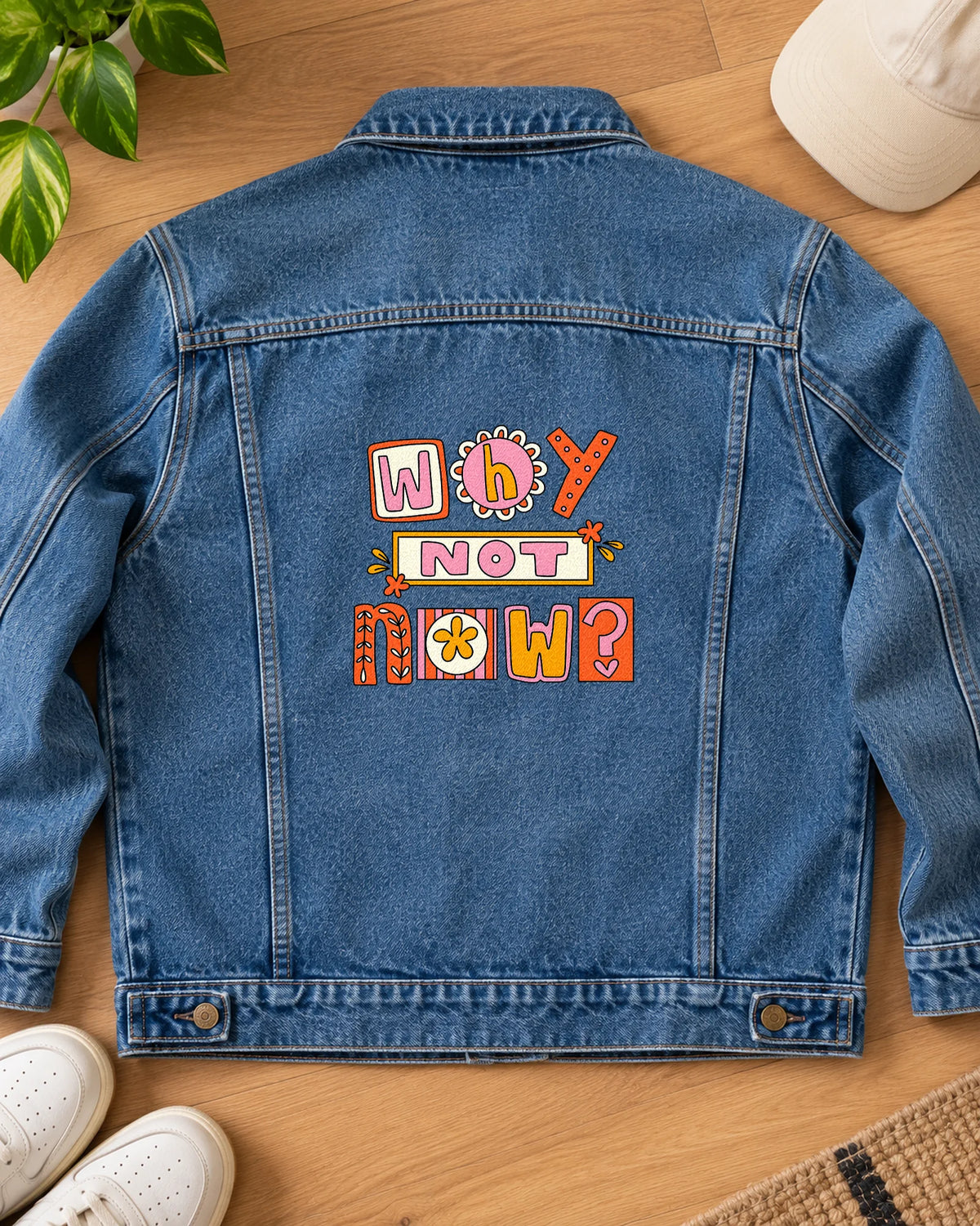 Why Not Now iron-on patch on clothes
