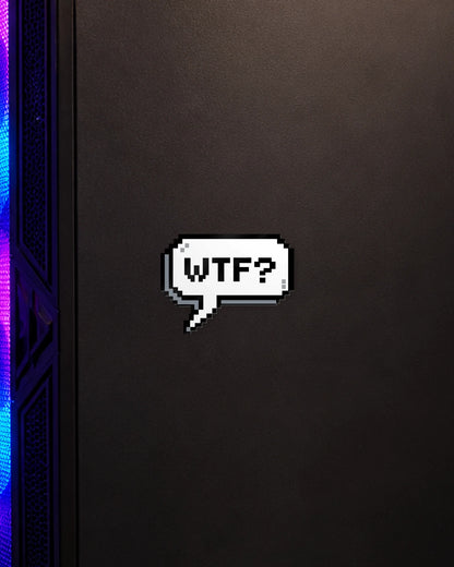 WTF? gamer patch on a gaming PC cabinet