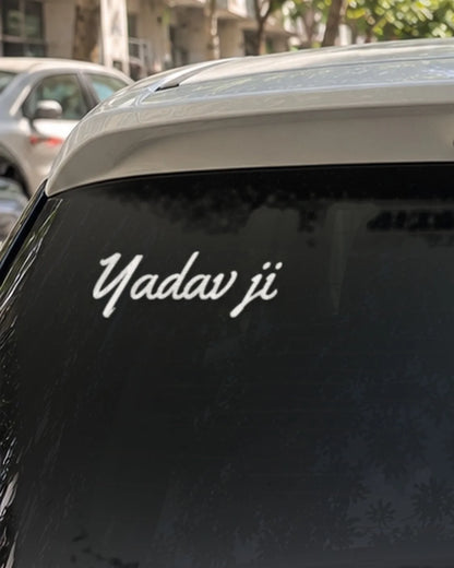 Yadav car patch on a car rear glass