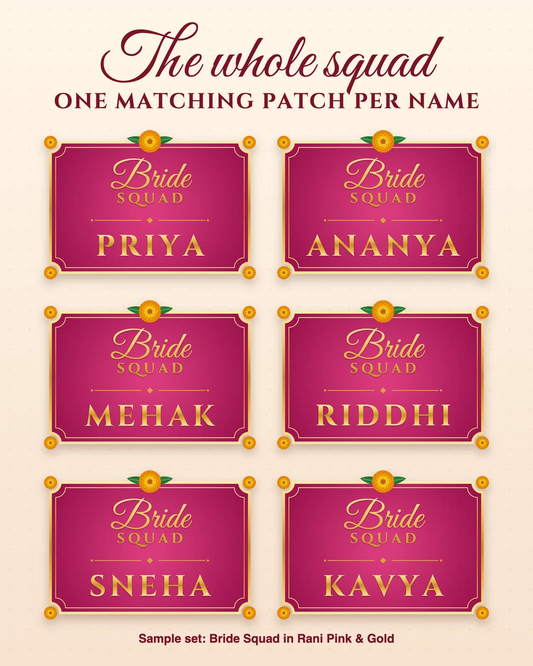 Bride Squad sample: One matching patch for every name