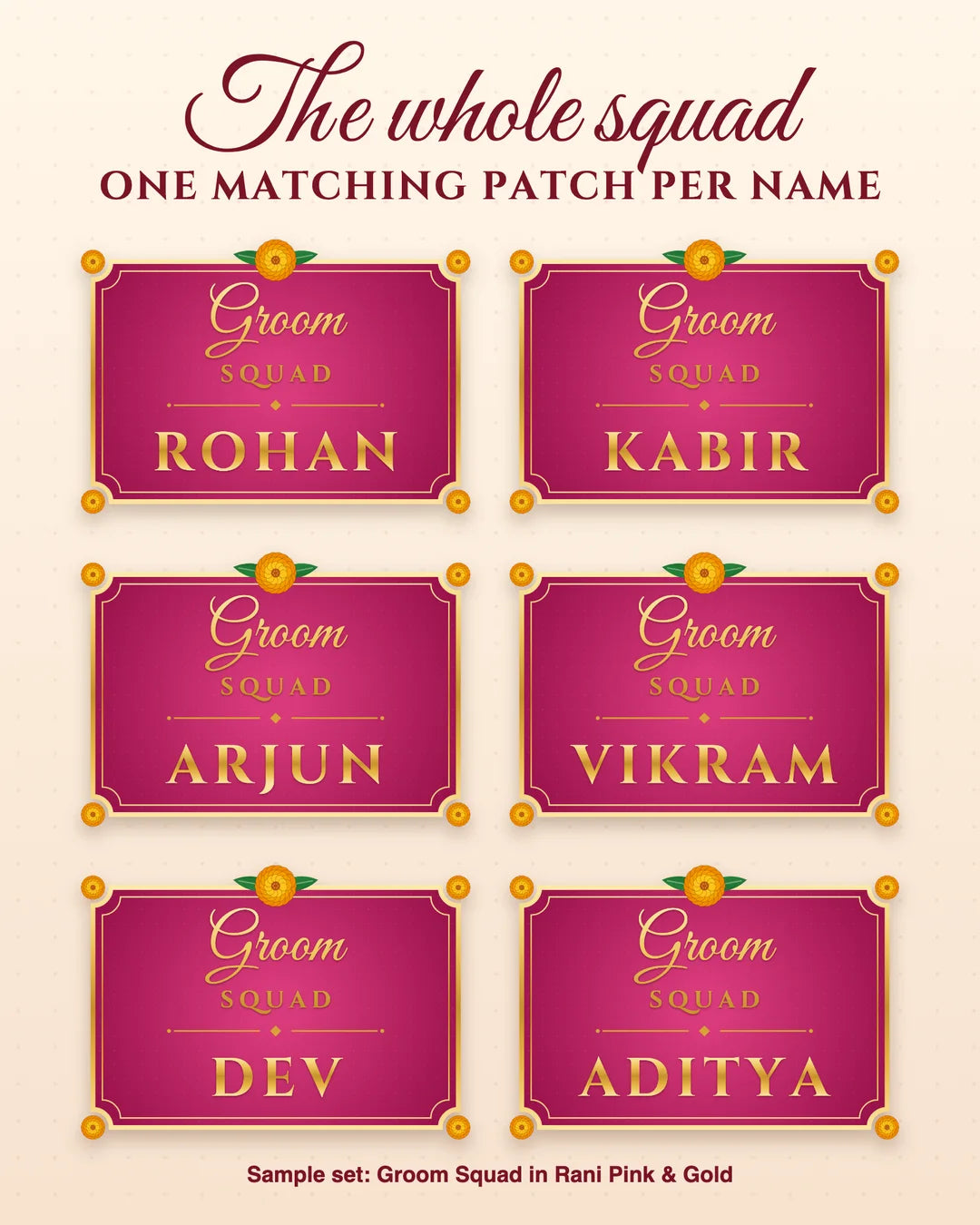 Groom Squad sample: One matching patch for every name